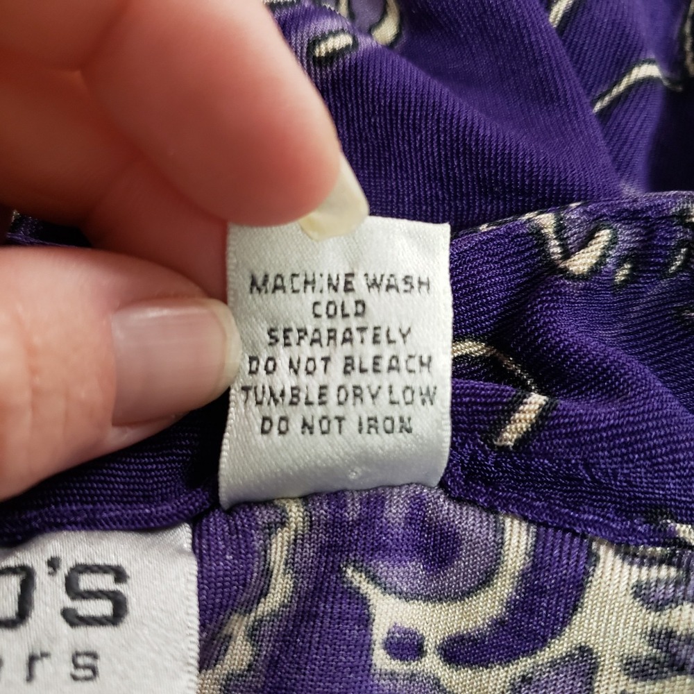 Chicos Travelers Womens Artsy Asain Babydoll Top Size 2 L‎ Purple Stretch Modest - Picture 5 of 9